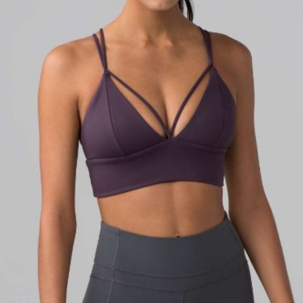 Lululemon Pushing Limits Strappy Sports Bra Size 12 Black Currant Purple EUC